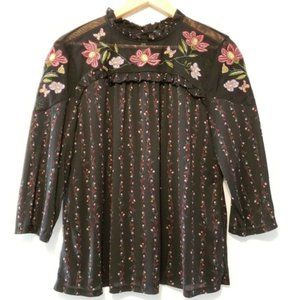 Zara Embroidered Floral Print Semi Sheer Black.